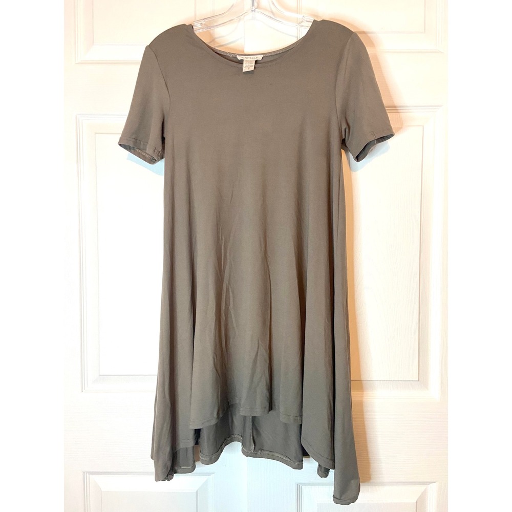 Capella Womens Olive Green Short Sleeve Swing Tunic Mini Dress Small